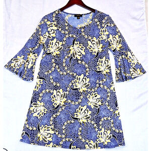 Espresso Women's Dress Floral Print Round Neck 3/4 Bell Sleeve Size Medium NWOT